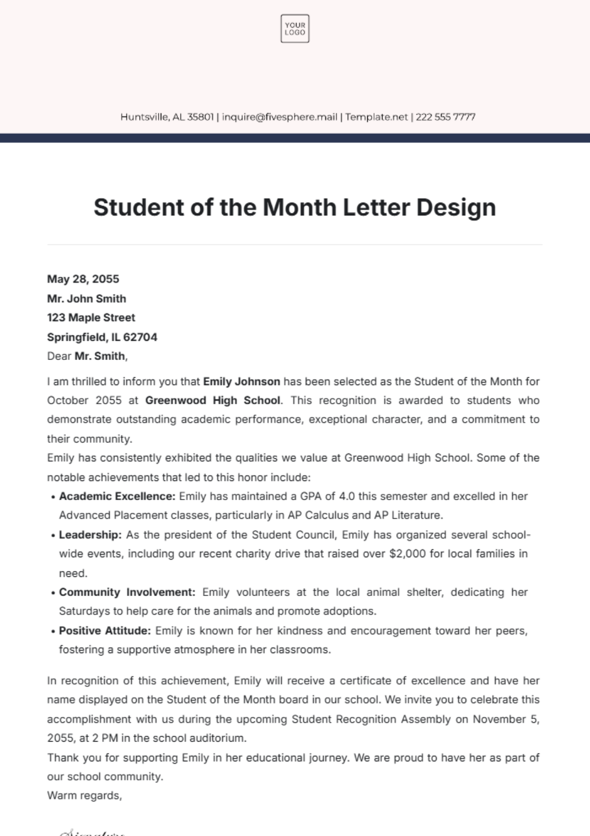 Student of the Month Letter Design Template - Edit Online & Download