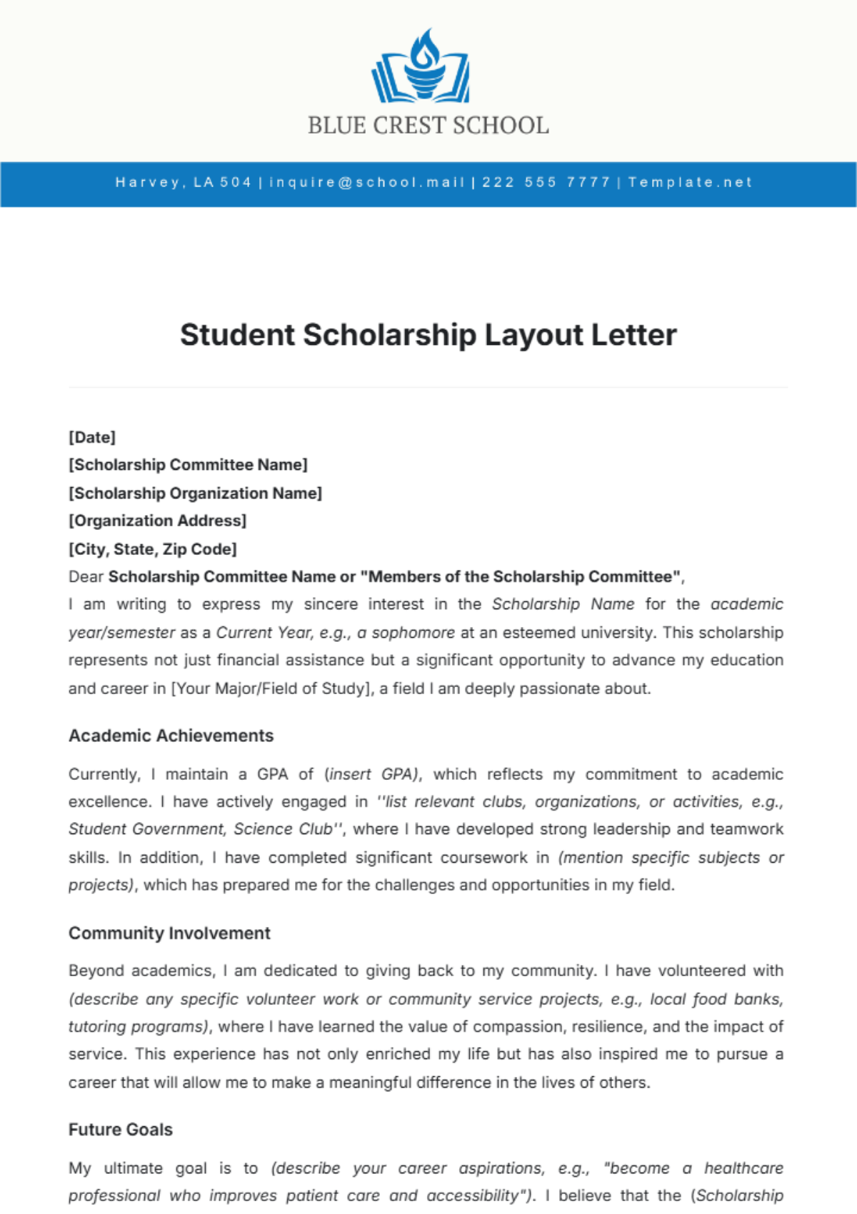 Student Scholarship Layout Letter Template - Edit Online & Download