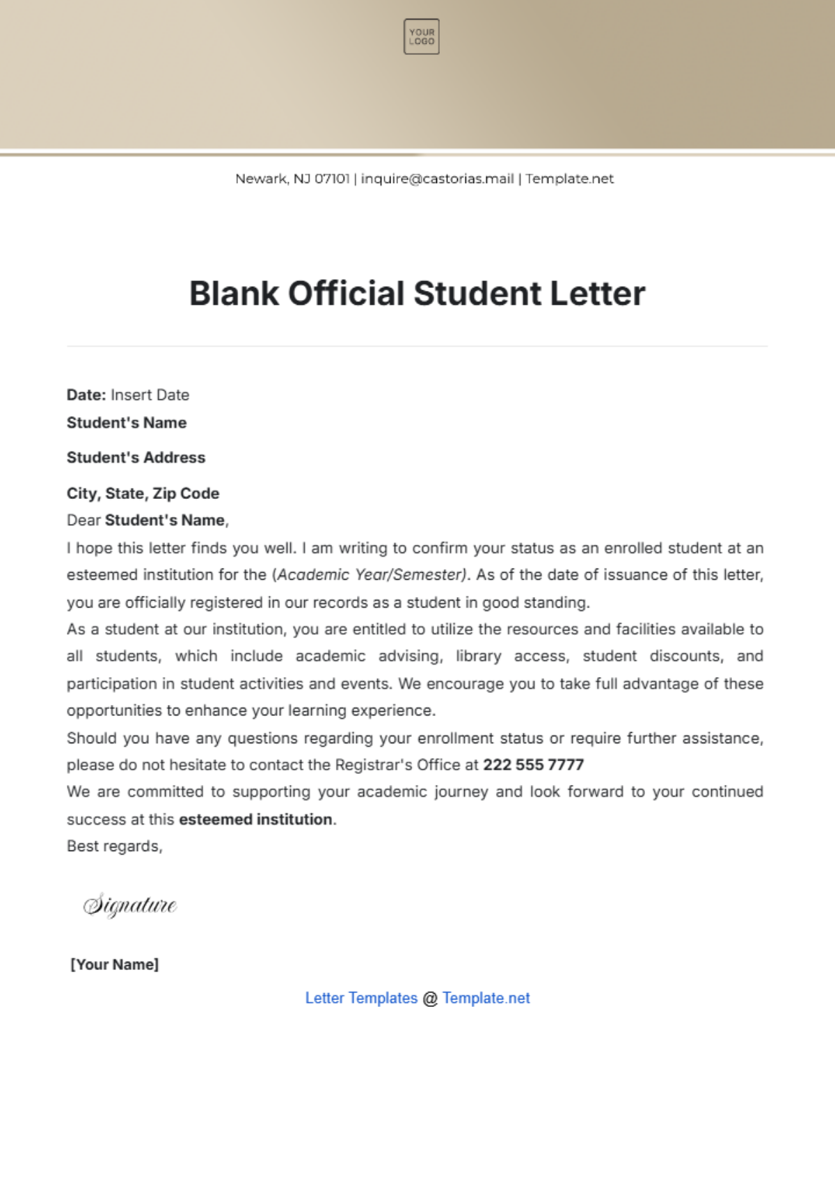 Blank Official Student Letter Template - Edit Online & Download