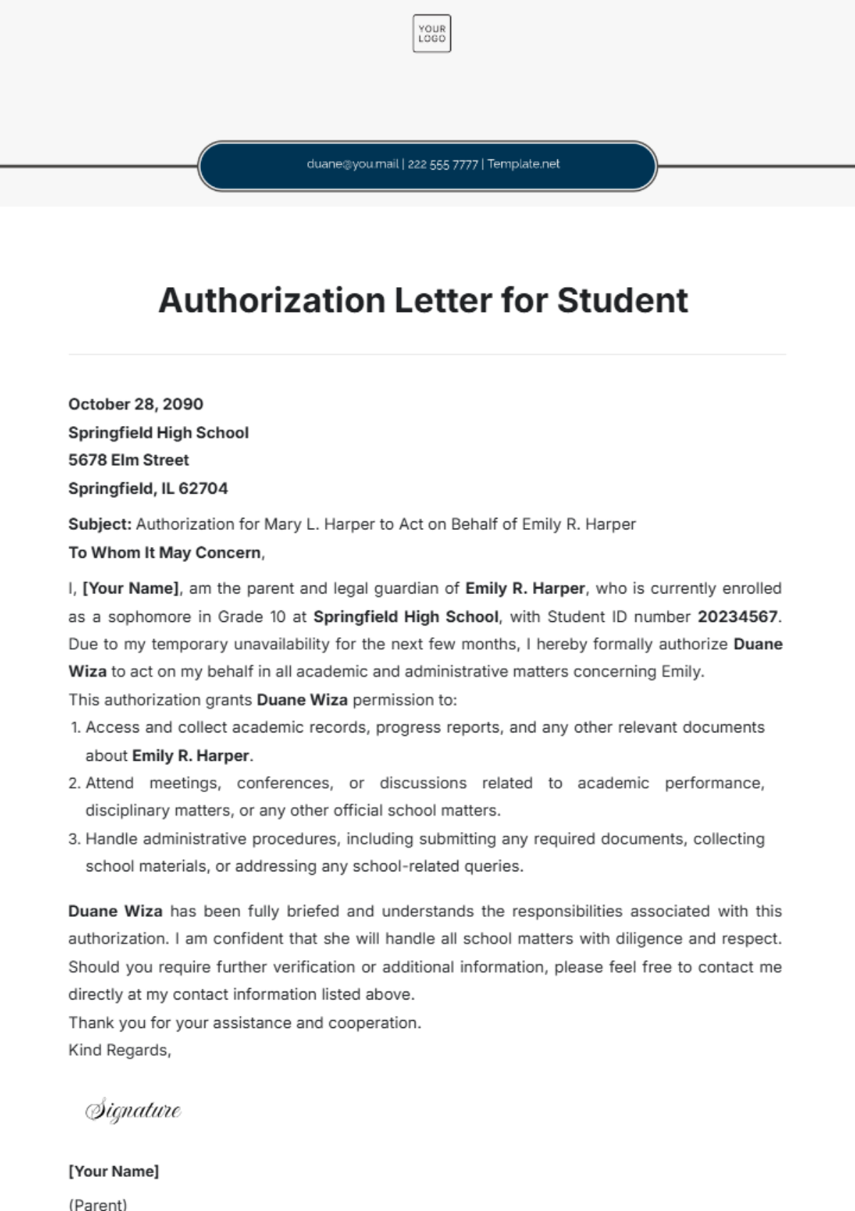 Authorization Letter for Student Template - Edit Online & Download