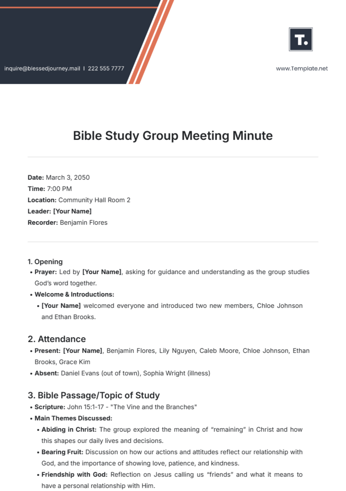 Bible Study Group Meeting Minute Template - Edit Online & Download