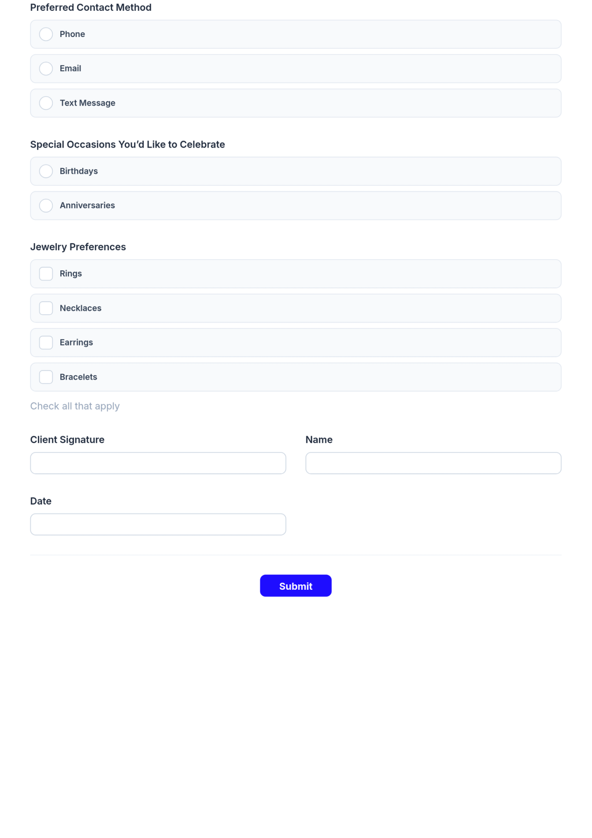 Free Jewelry Store Client Information Form Template & AI Maker Free Jewelry Store Client Information Form Template & AI Maker