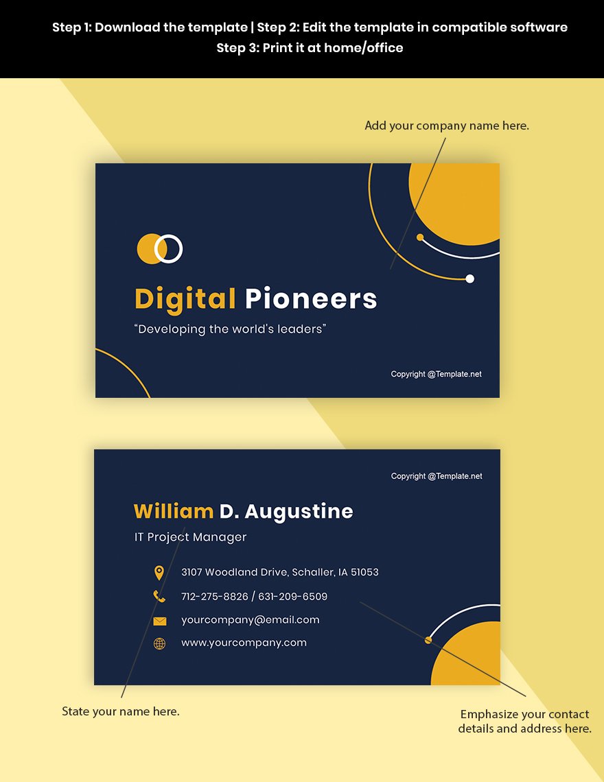 Sample Project Manager Business Card Format