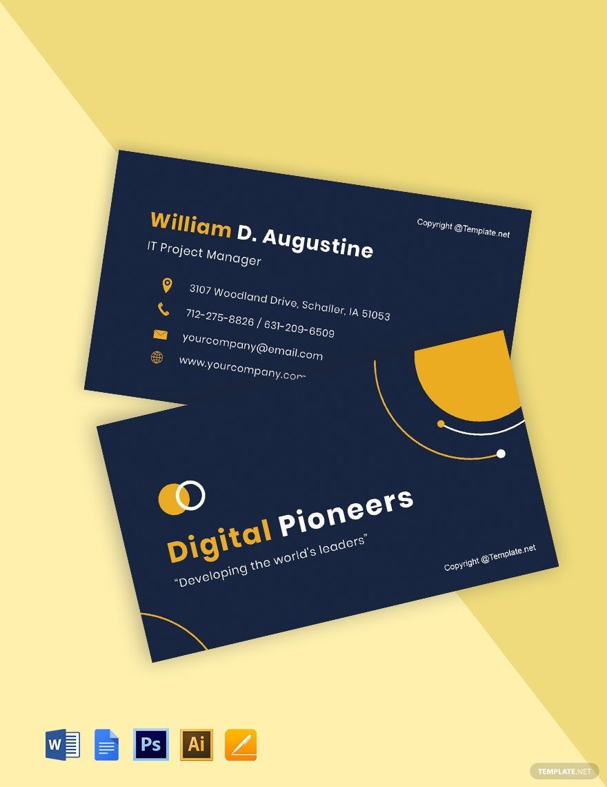 Sample Project Manager Business Card Template in Word, Google Docs, Illustrator, PSD, Apple Pages