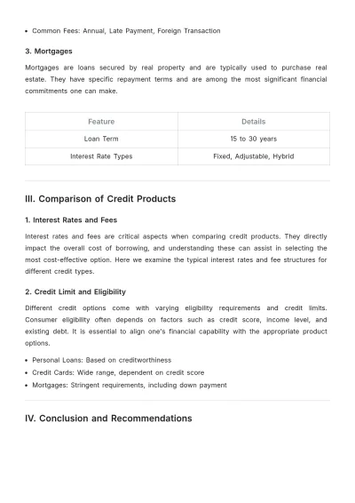 Free Credit Comparison Report  Template to Edit Online