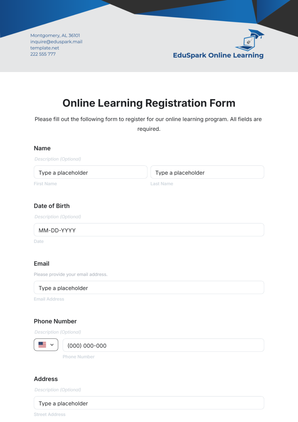 Online Learning Registration Form Template - Edit Online & Download