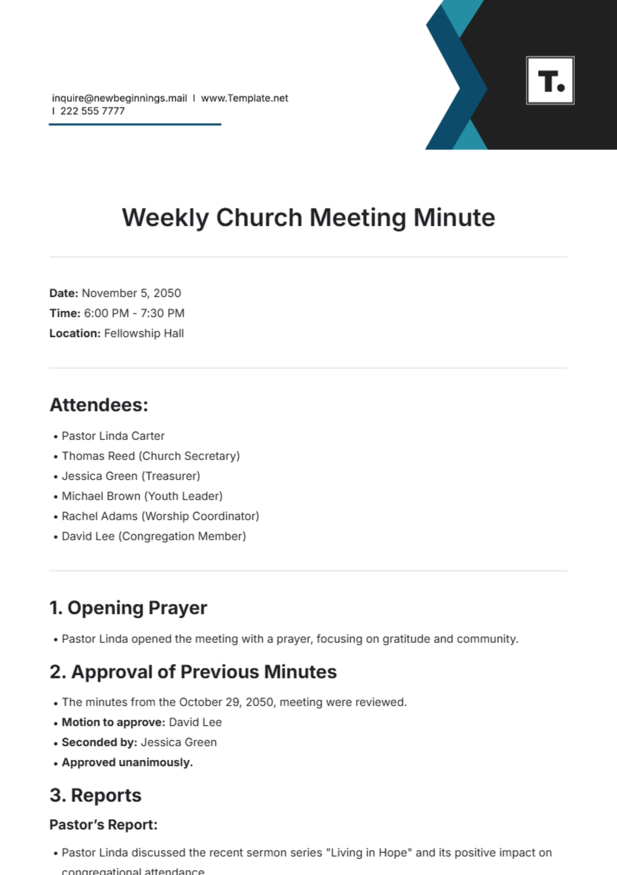 Weekly Church Meeting Minute Template - Edit Online & Download