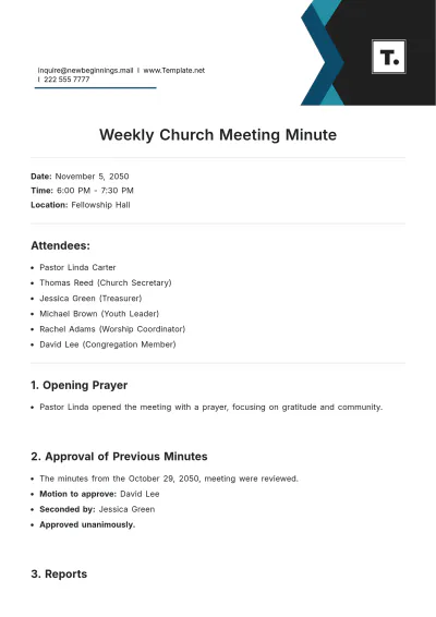 Free Weekly Church Meeting Minute Template to Edit Online