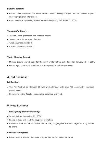 Free Weekly Church Meeting Minute Template to Edit Online