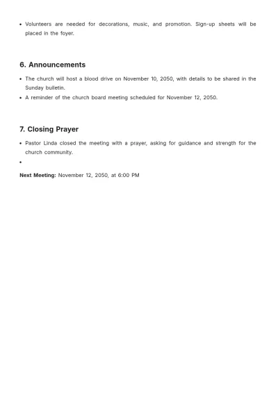 Free Weekly Church Meeting Minute Template to Edit Online