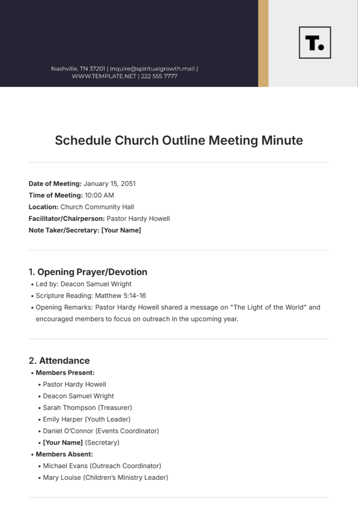 Schedule Church Outline Meeting Minute Template - Edit Online & Download