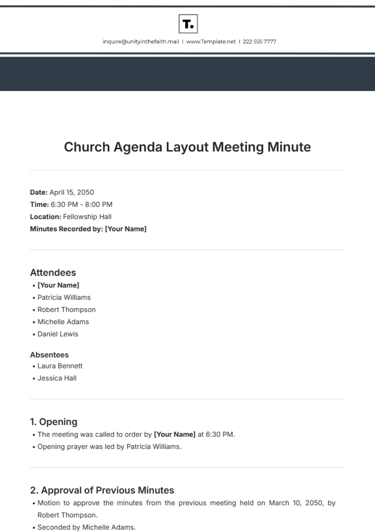 Church Agenda Layout Meeting Minute Template - Edit Online & Download