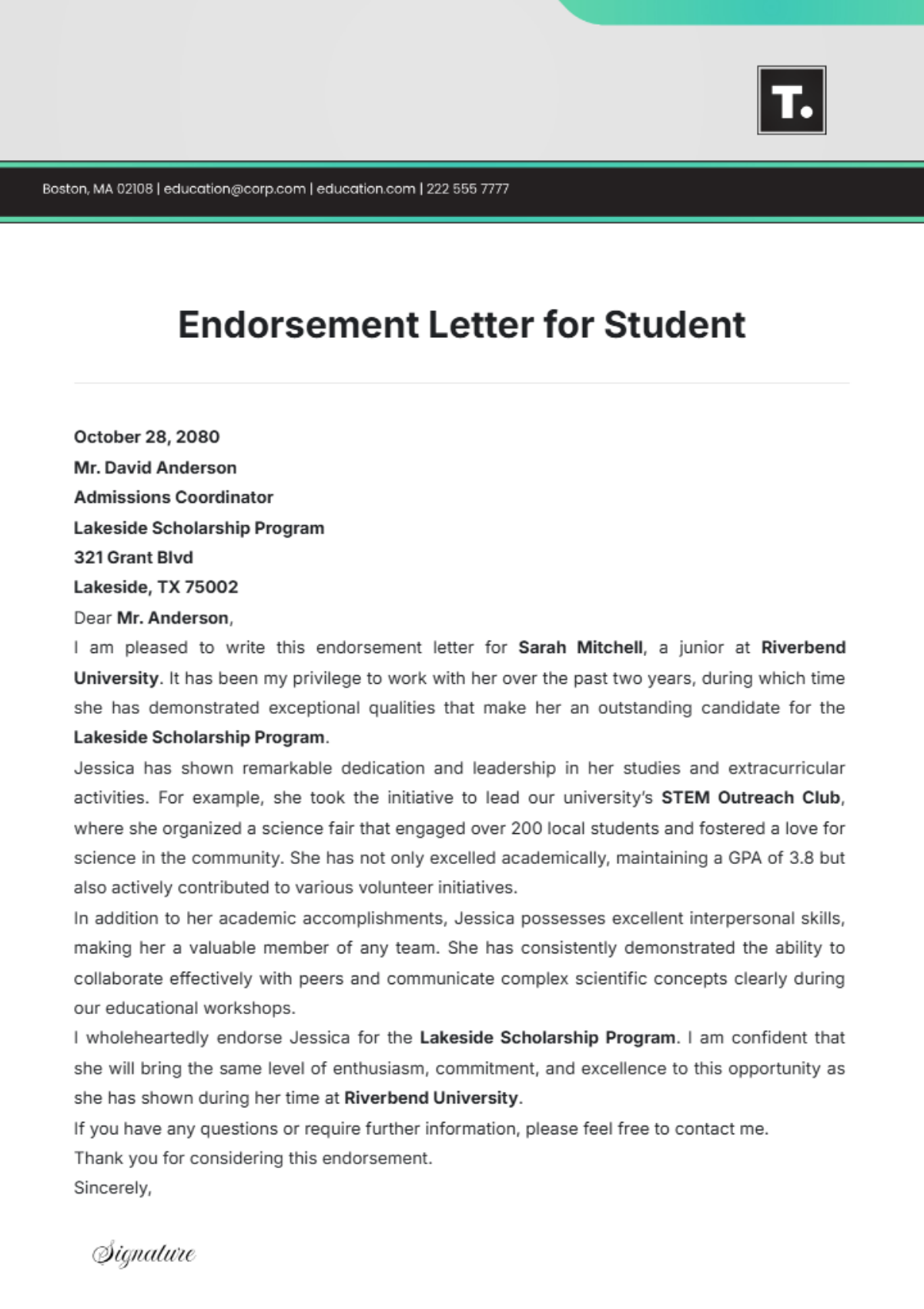 Endorsement Letter for Student Template - Edit Online & Download