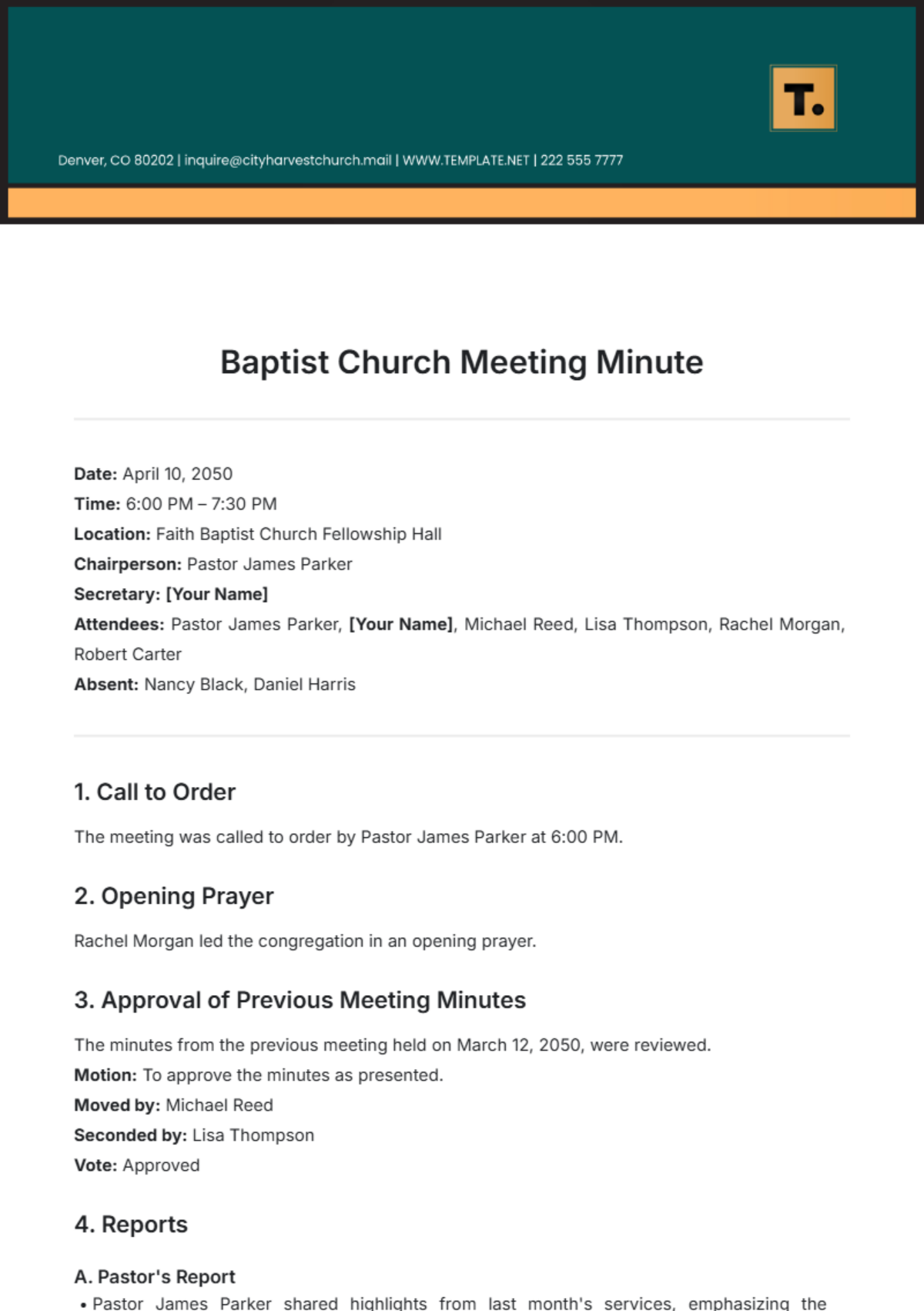 Baptist Church Meeting Minute Template - Edit Online & Download