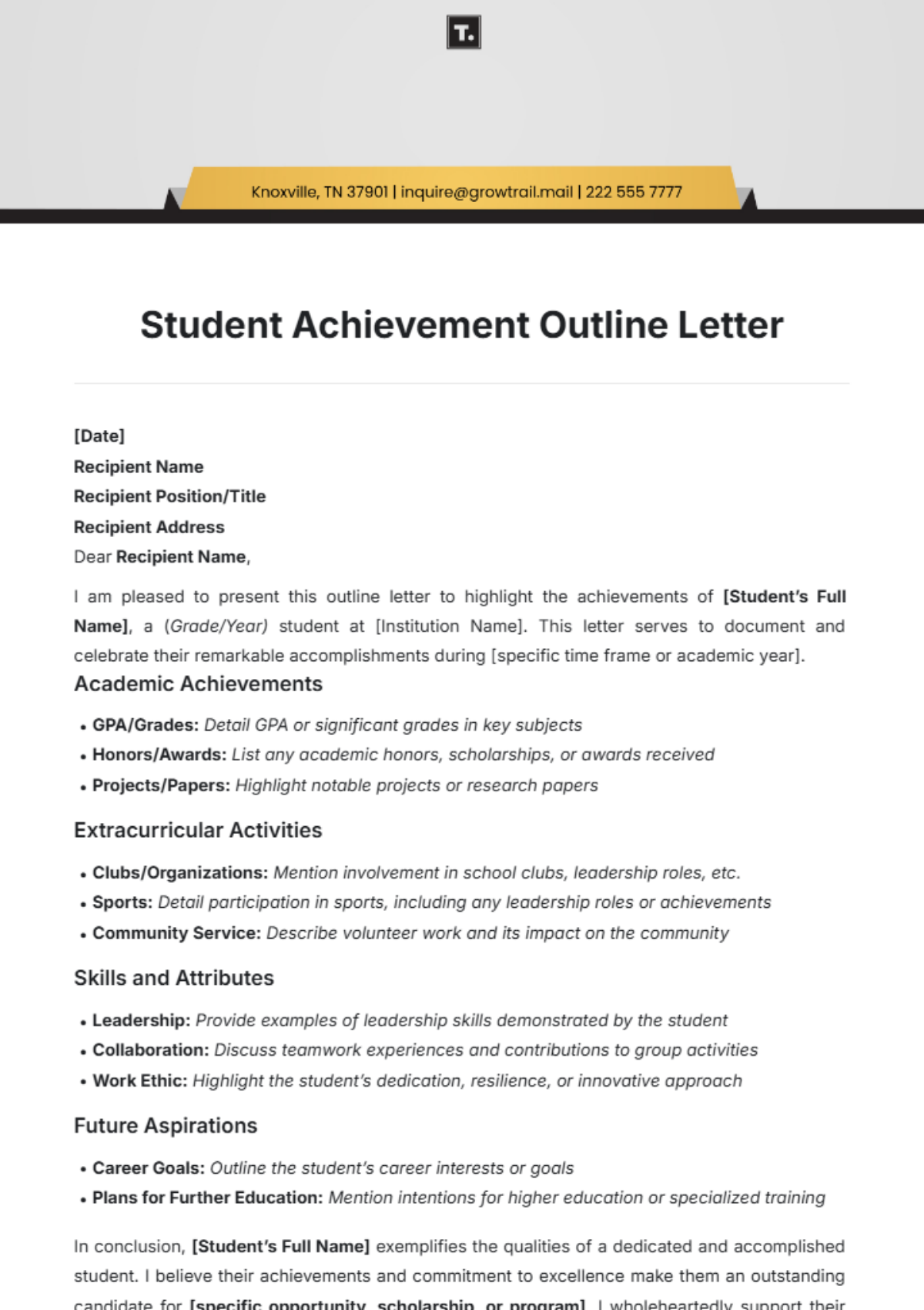 Student Achievement Outline Letter Template - Edit Online & Download