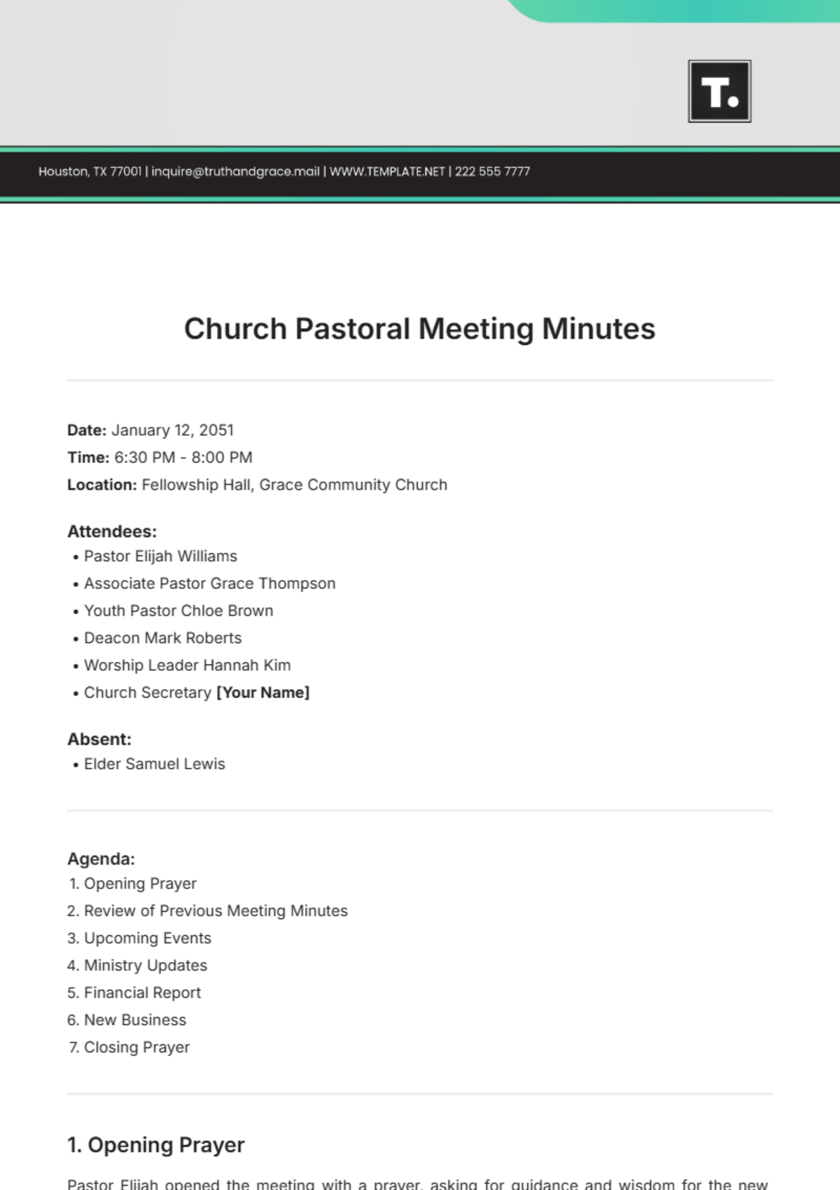 Church Pastoral Meeting Minutes Template - Edit Online & Download