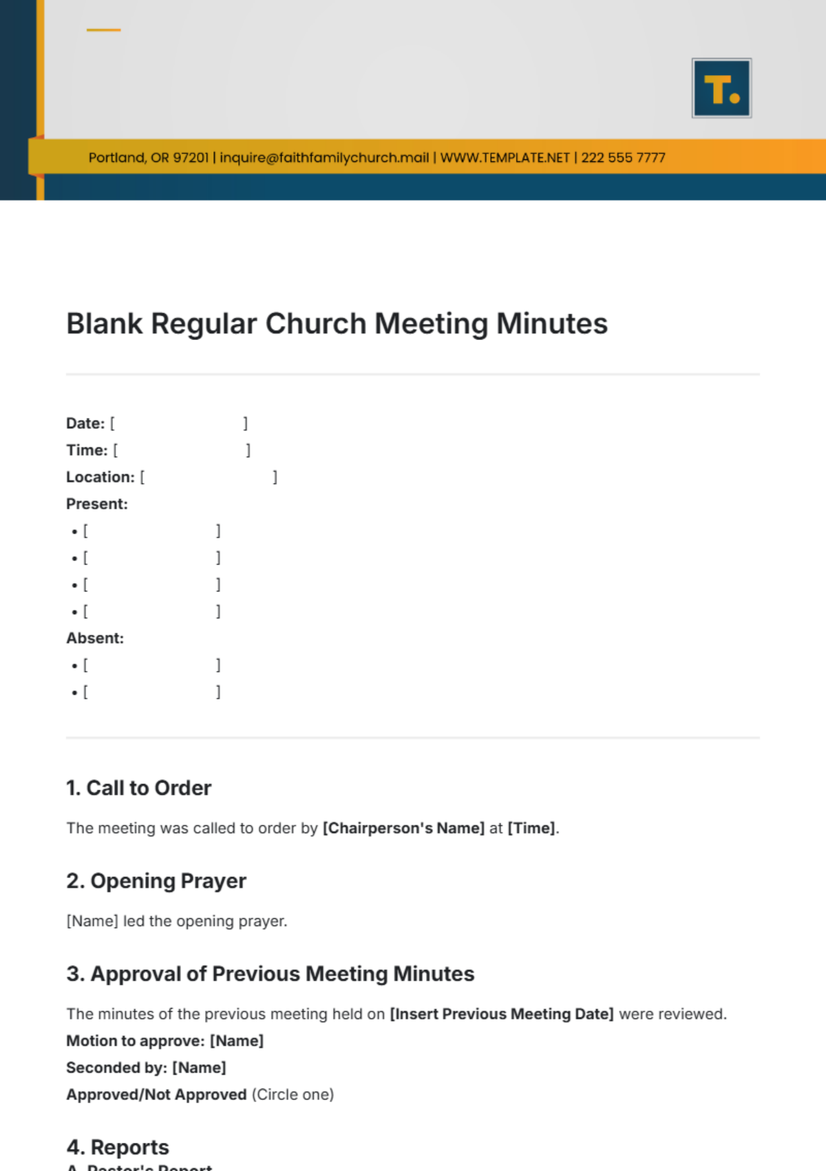 Blank Regular Church Meeting Minute Template - Edit Online & Download