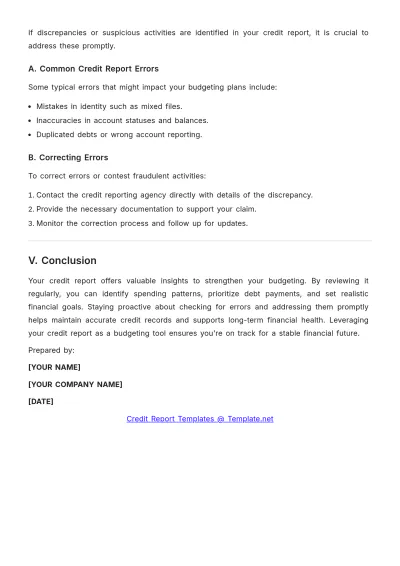 Free Credit Report for Budgeting Template to Edit Online