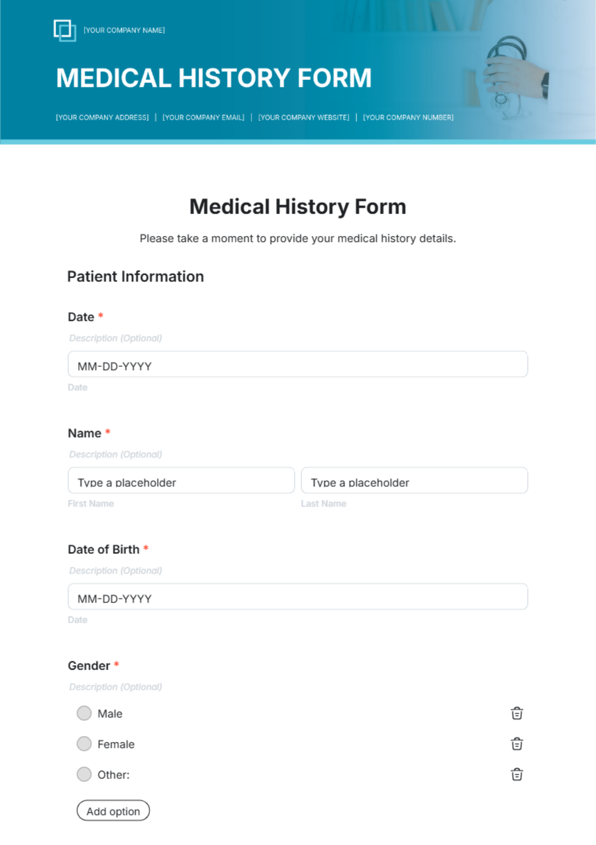 Medical History Form Template - Edit Online & Download