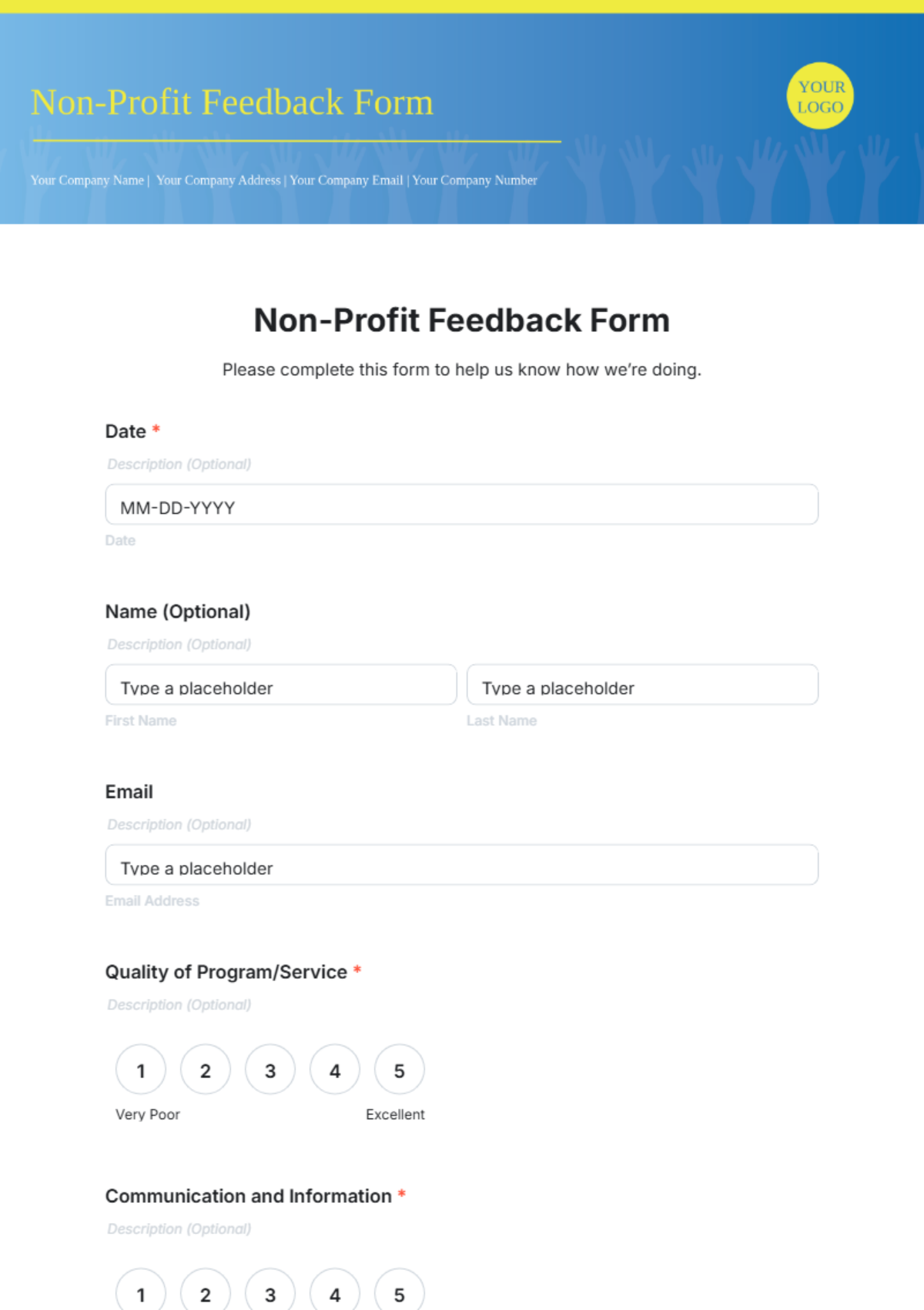 Non-Profit Feedback Form Template - Edit Online & Download