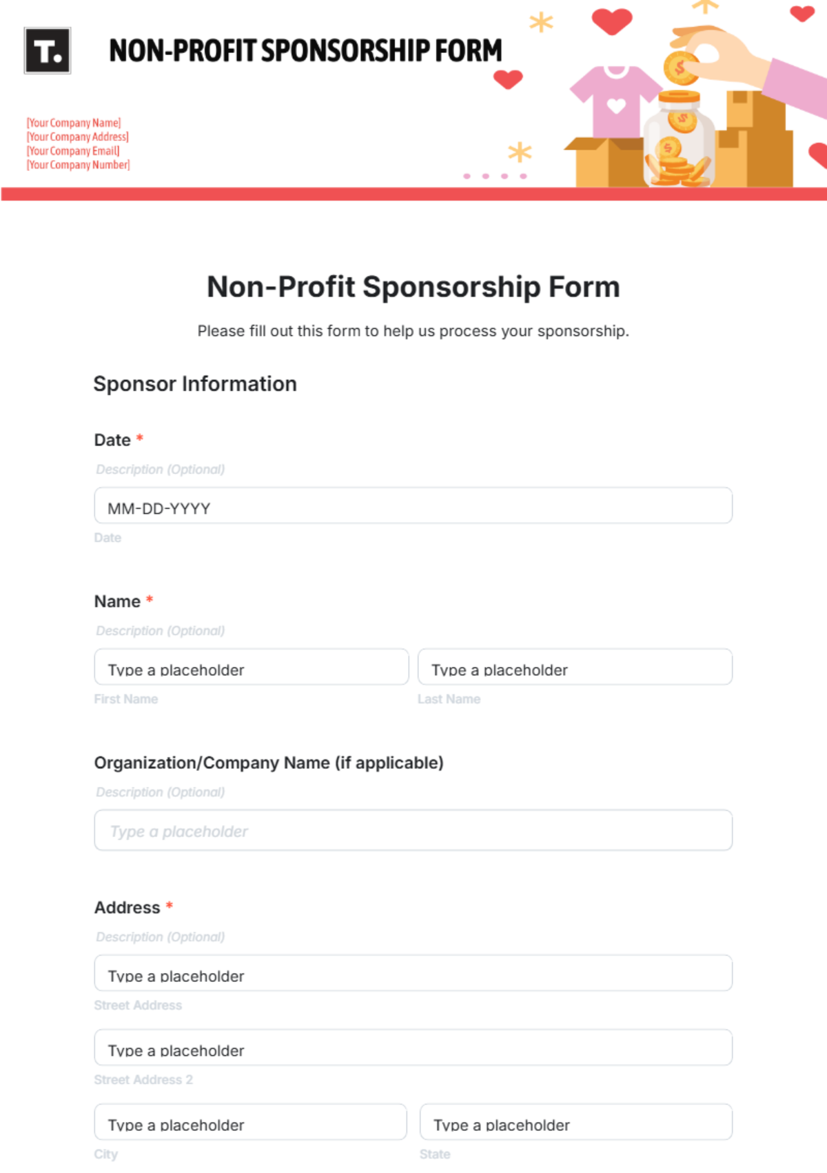 Non-Profit Sponsorship Form Template - Edit Online & Download