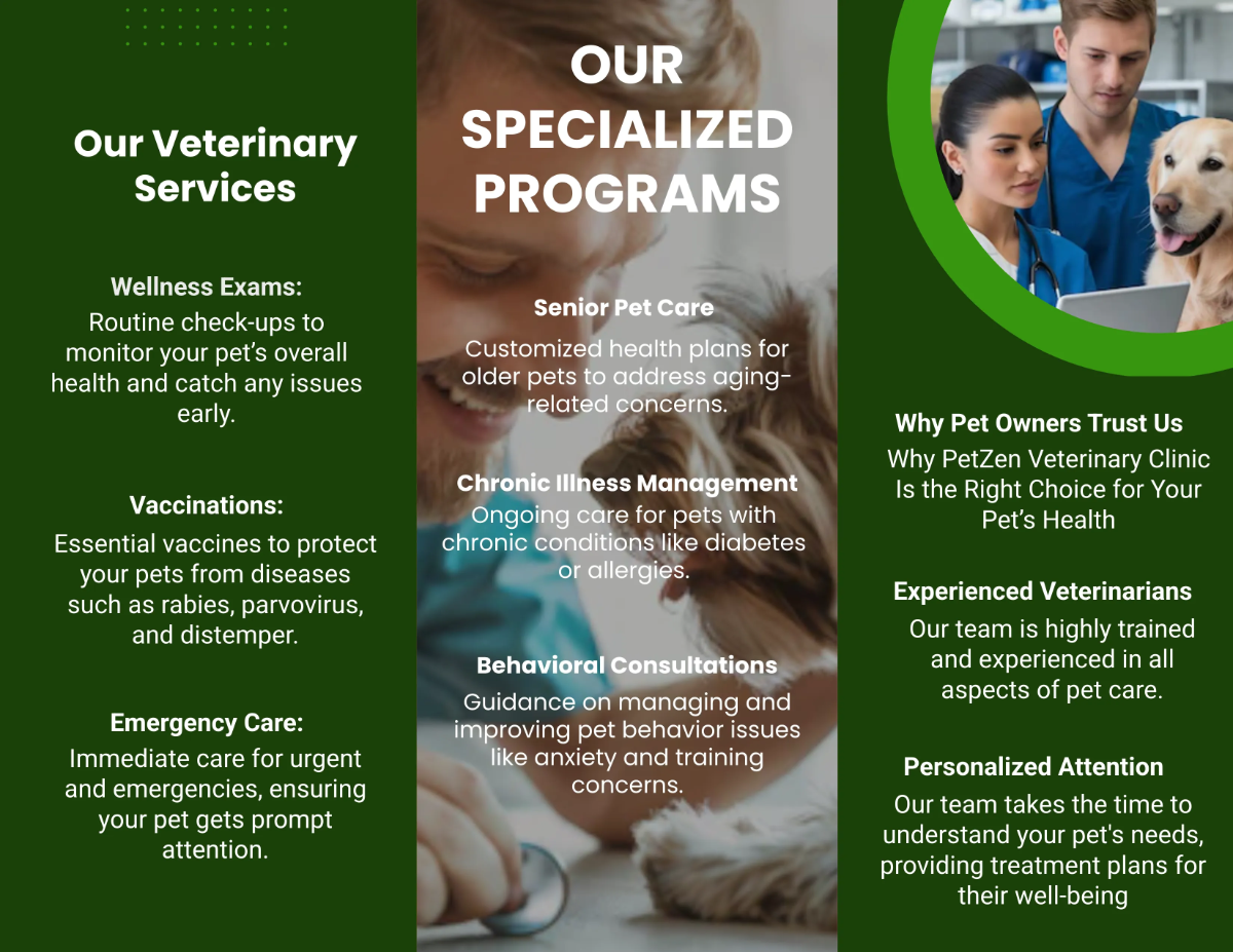 Free Veterinary Clinic Brochure Template to Edit Online