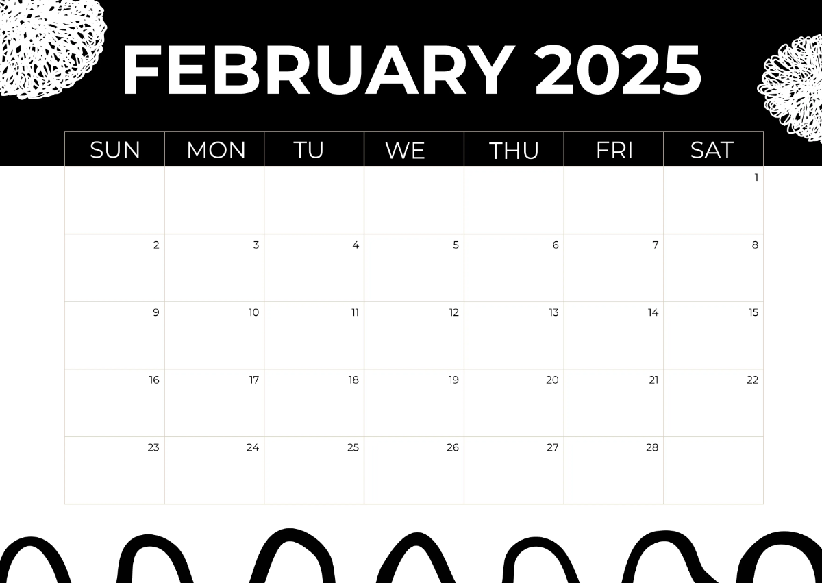 Free Black and White 2025 Calendar Template to Edit Online