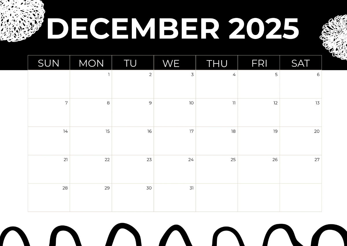 Free Black and White 2025 Calendar Template to Edit Online