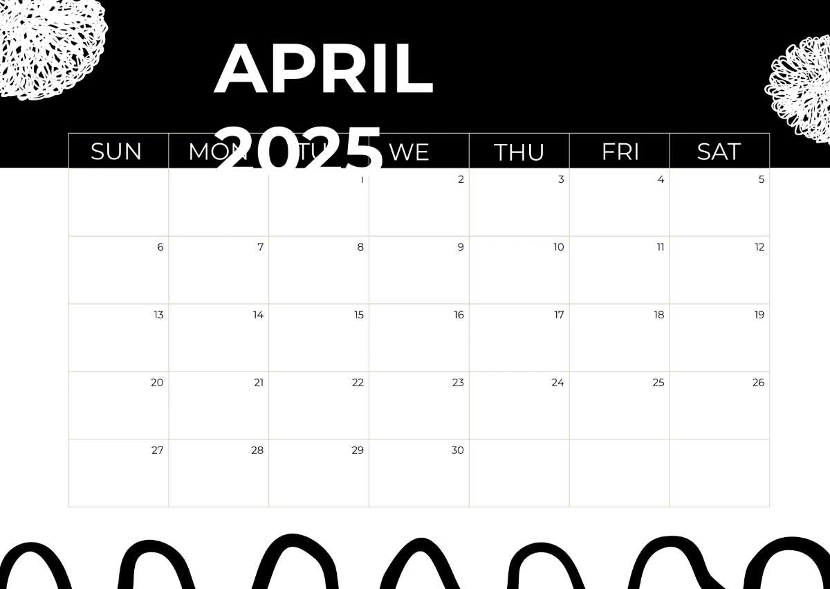 Free Black and White 2025 Calendar Template to Edit Online