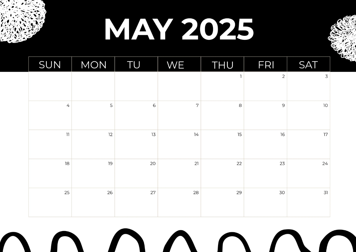 Free Black and White 2025 Calendar Template to Edit Online