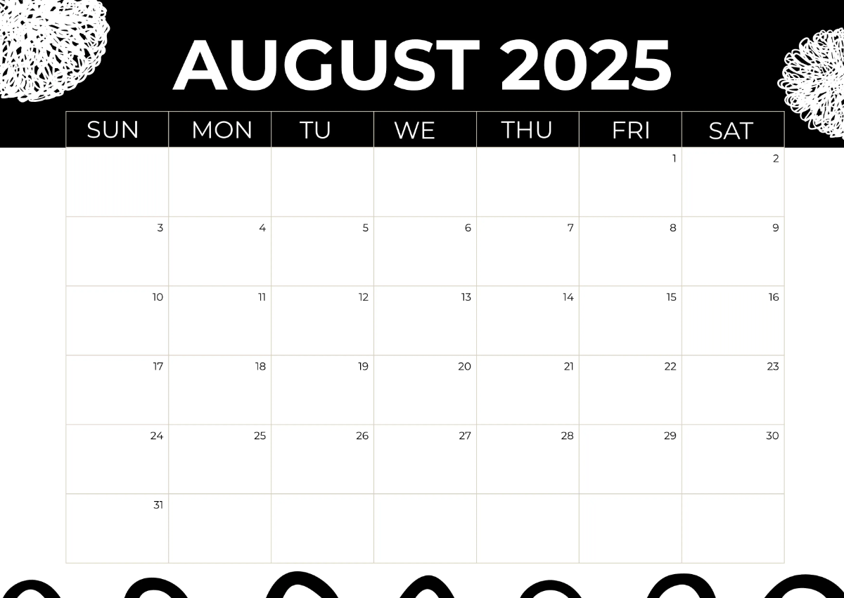 Free Black and White 2025 Calendar Template to Edit Online