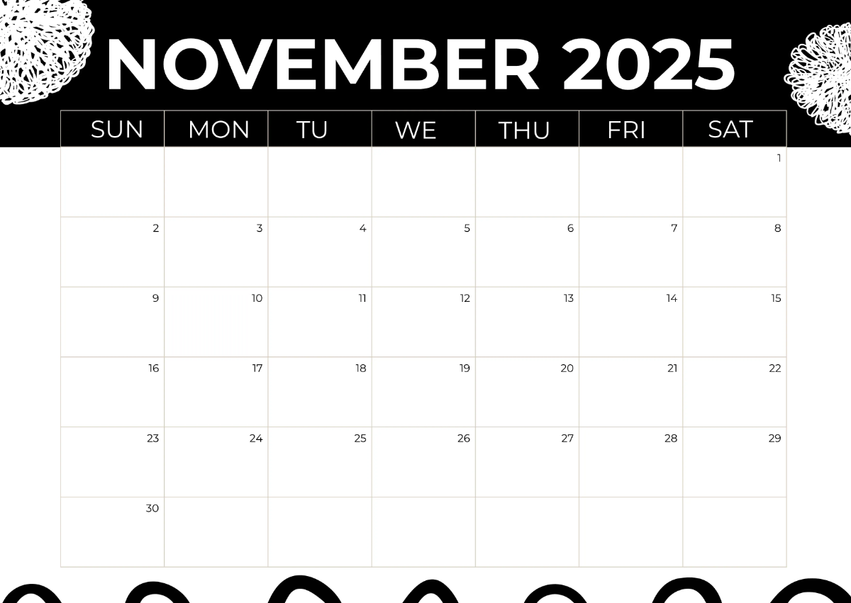 Free Black and White 2025 Calendar Template to Edit Online