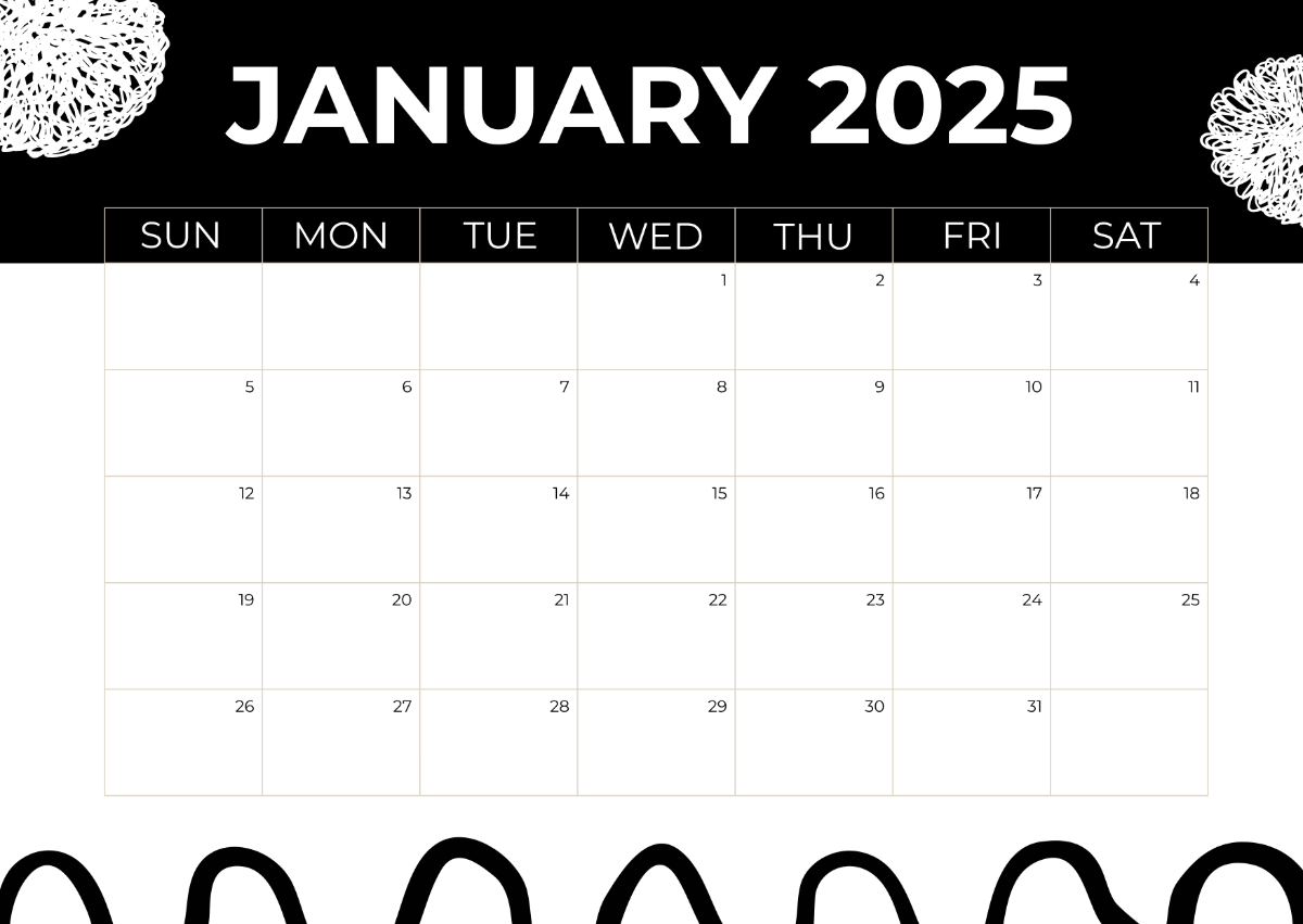 Free Black and White 2025 Calendar Template