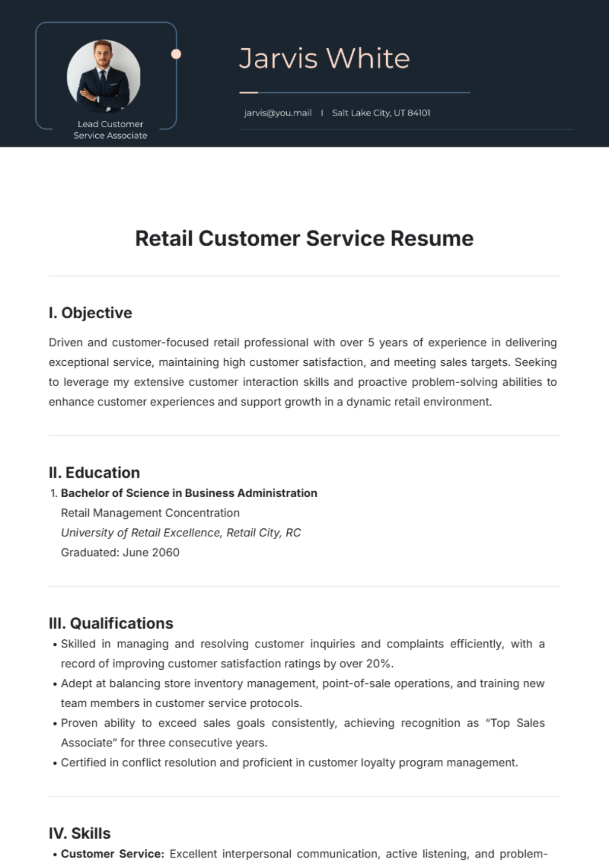 Retail Customer Service Resume Template - Edit Online & Download