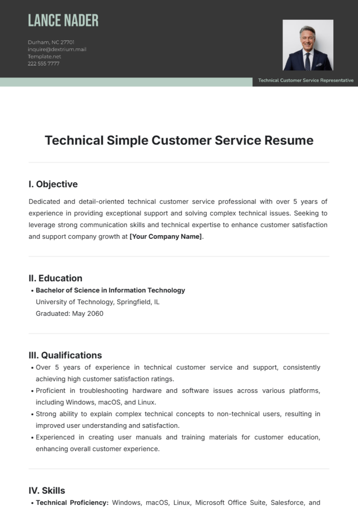 Technical Simple Customer Service Resume Template - Edit Online & Download