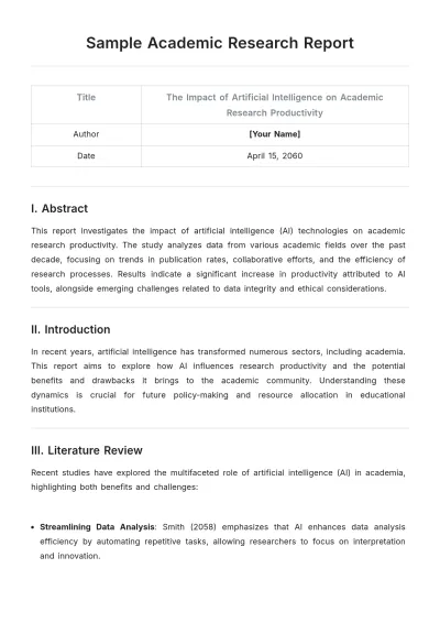 Free Sample Academic Research Report Template to Edit Online