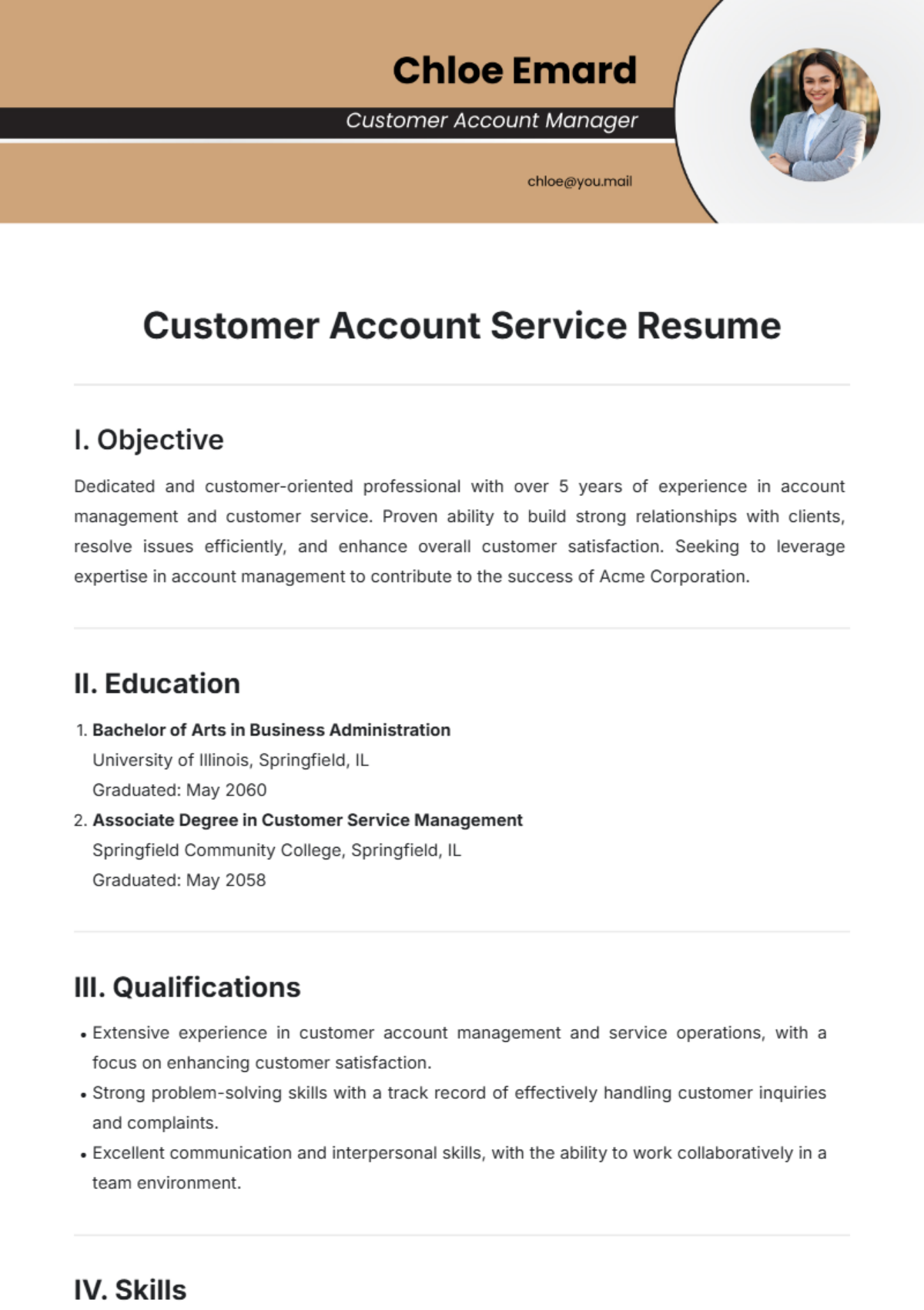 Customer Account Service Resume Template - Edit Online & Download