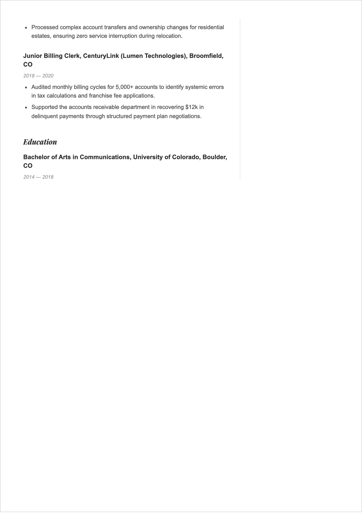 Free Customer Account Service ATS Resume Template, AI Resume Builder