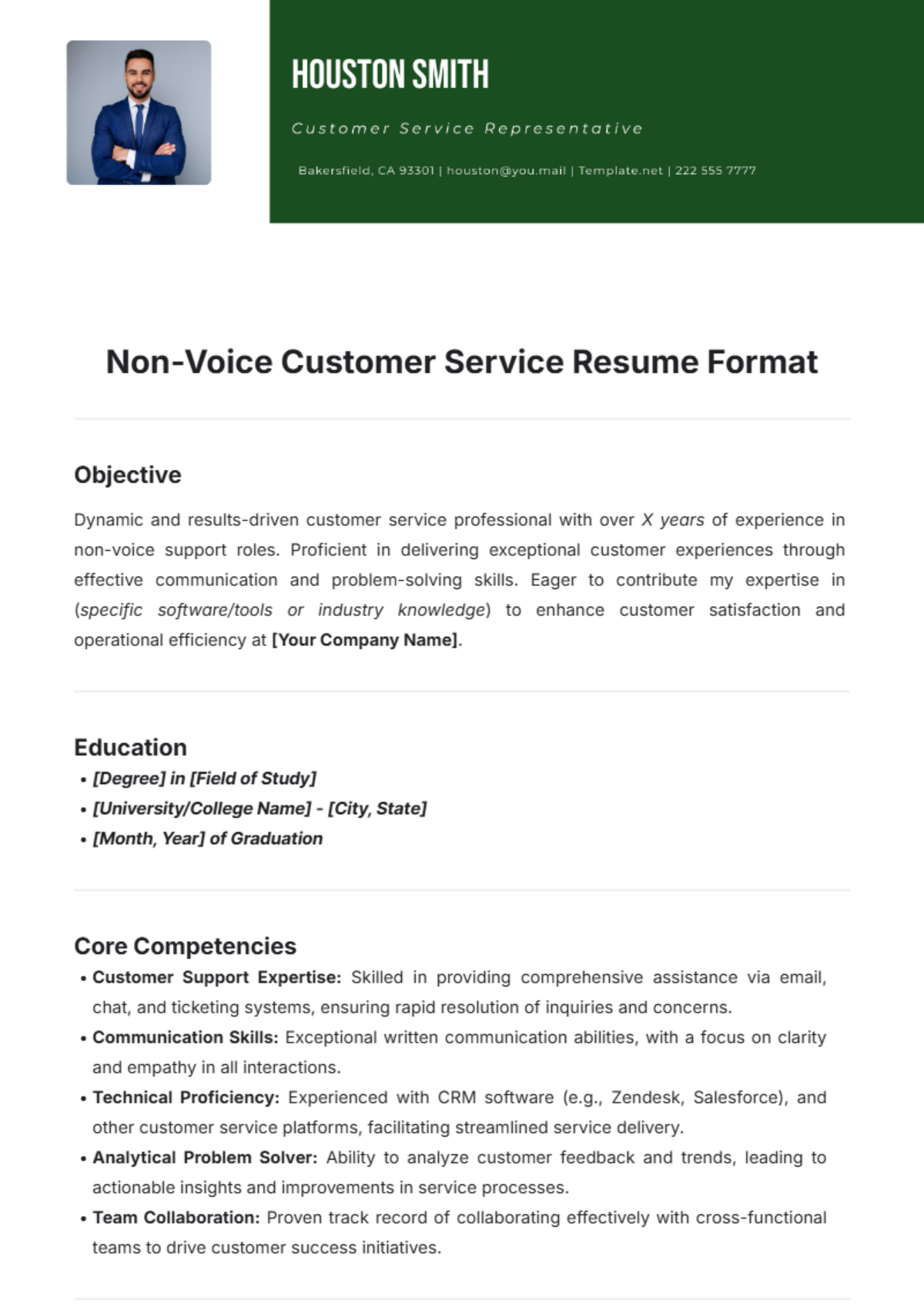 Non-Voice Customer Service Resume Format Template - Edit Online & Download