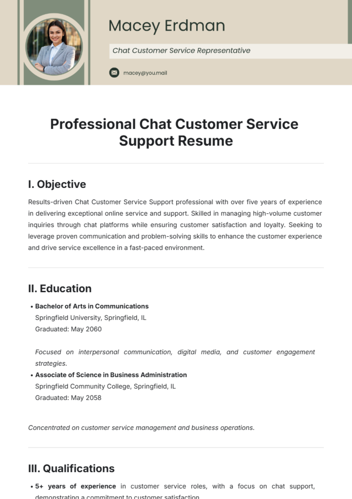 Professional Chat Customer Service Support Resume Template - Edit Online & Download