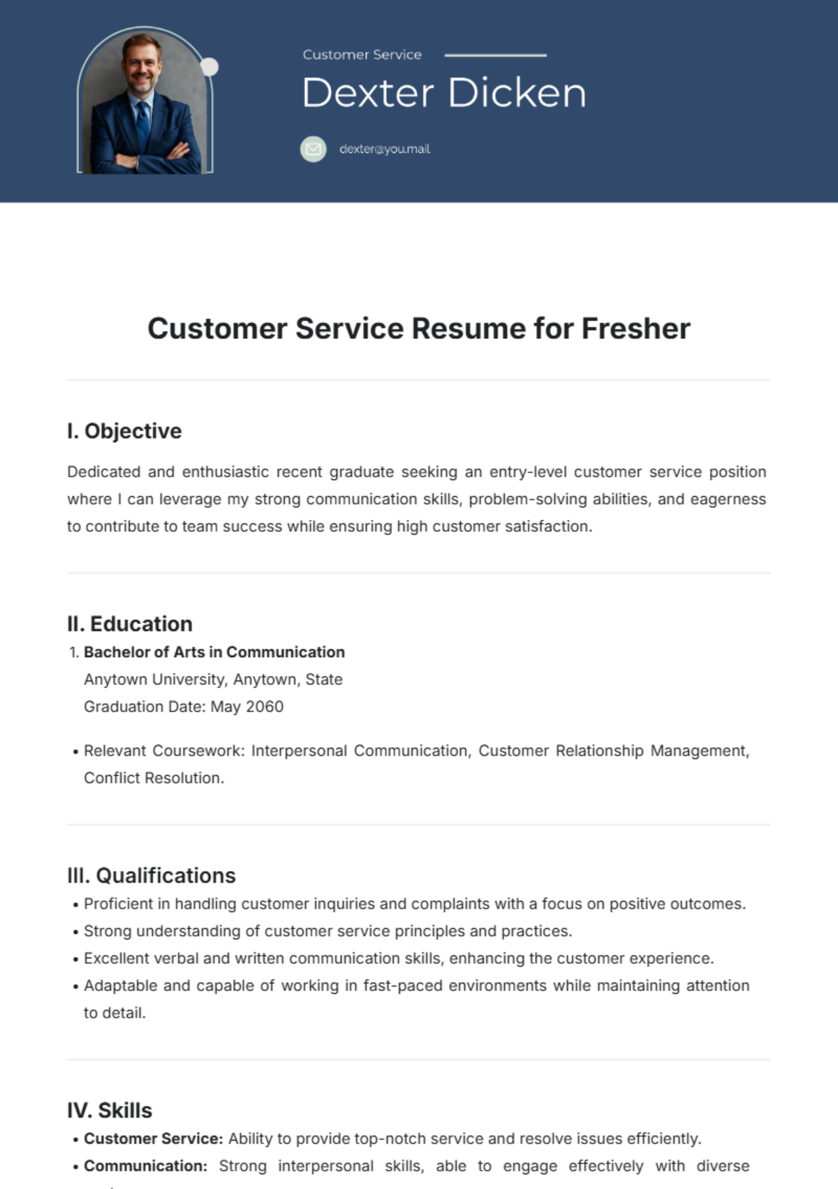 Customer Service Resume for Fresher Template - Edit Online & Download