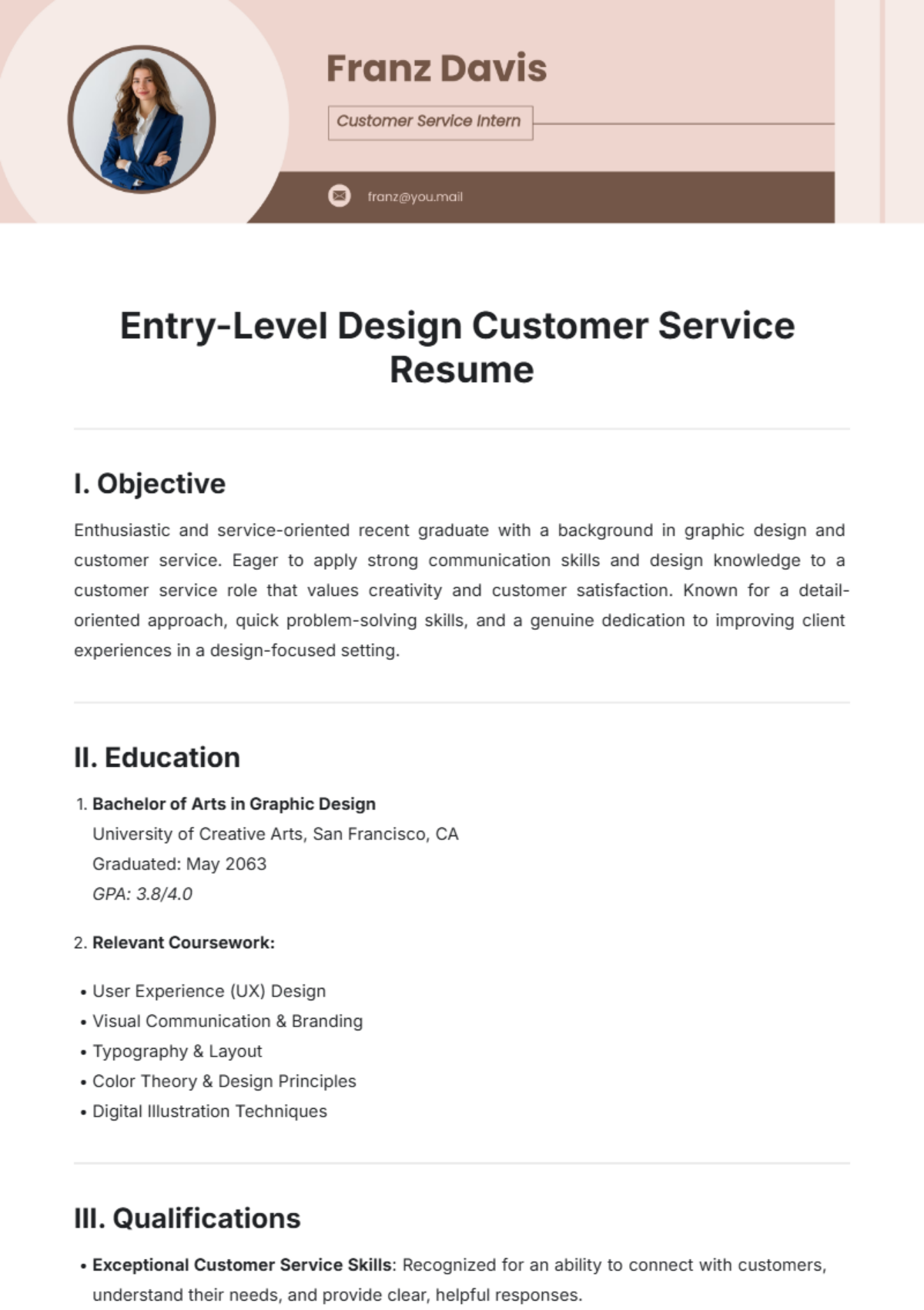 Entry-Level Design Customer Service Resume Template - Edit Online & Download