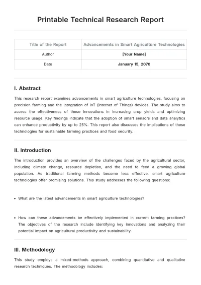 Free Printable Technical Research Report Template to Edit Online