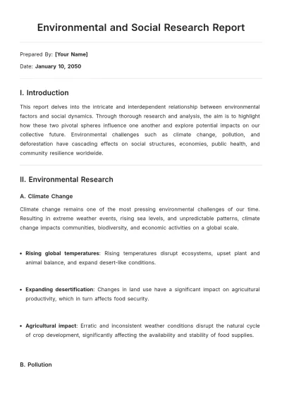 Free Environmental and Social Research Report Template to Edit Online