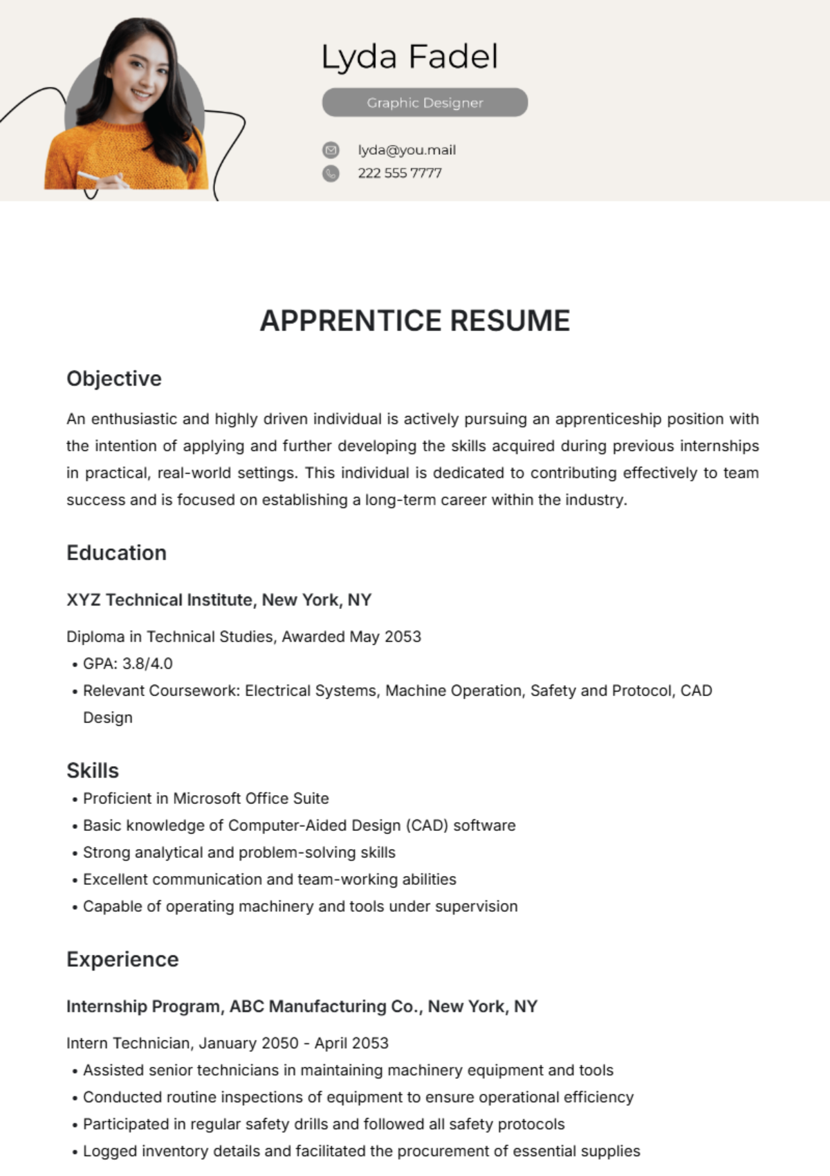 Apprentice Resume Template - Edit Online & Download