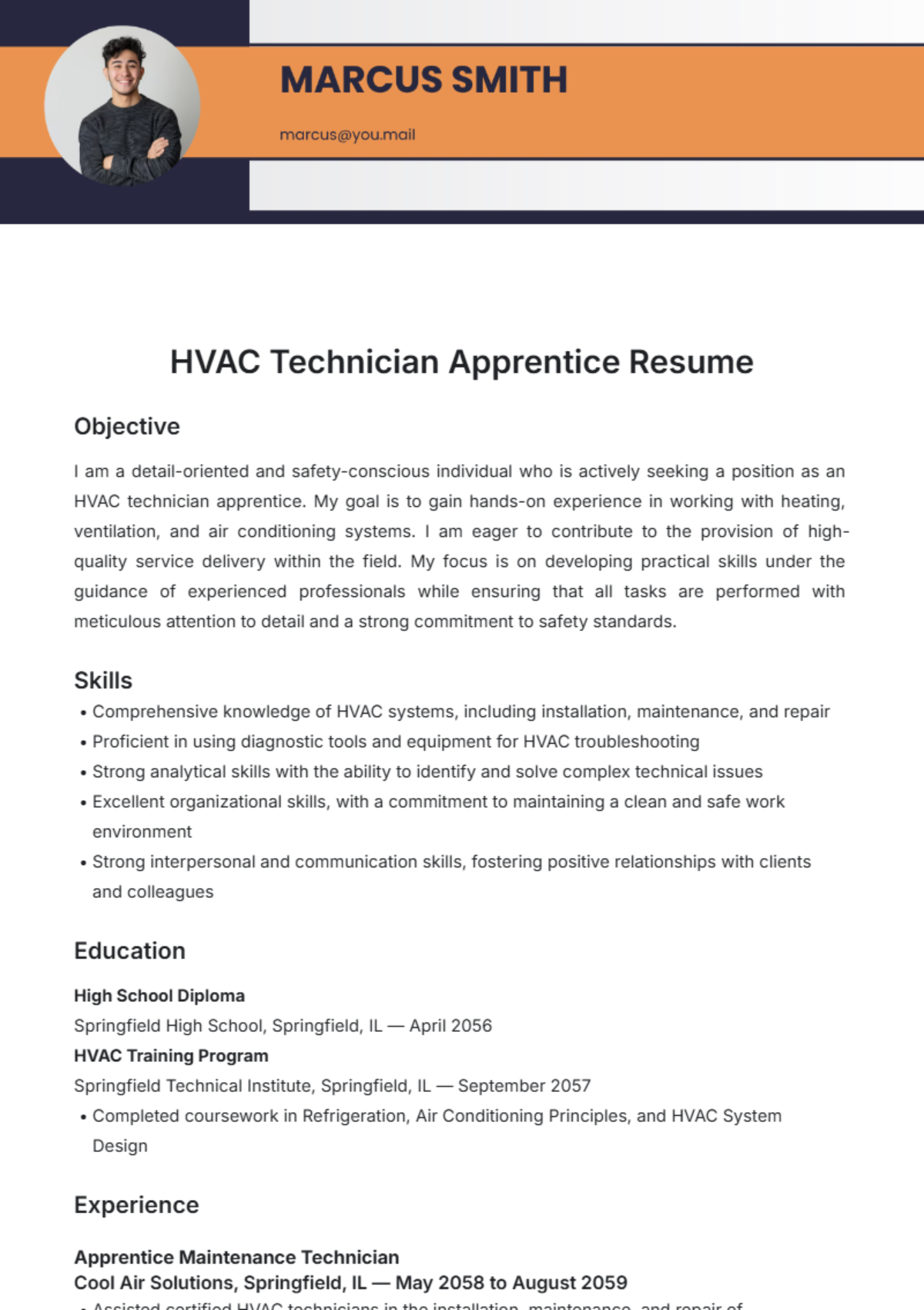 HVAC Technician Apprentice Resume Template - Edit Online & Download