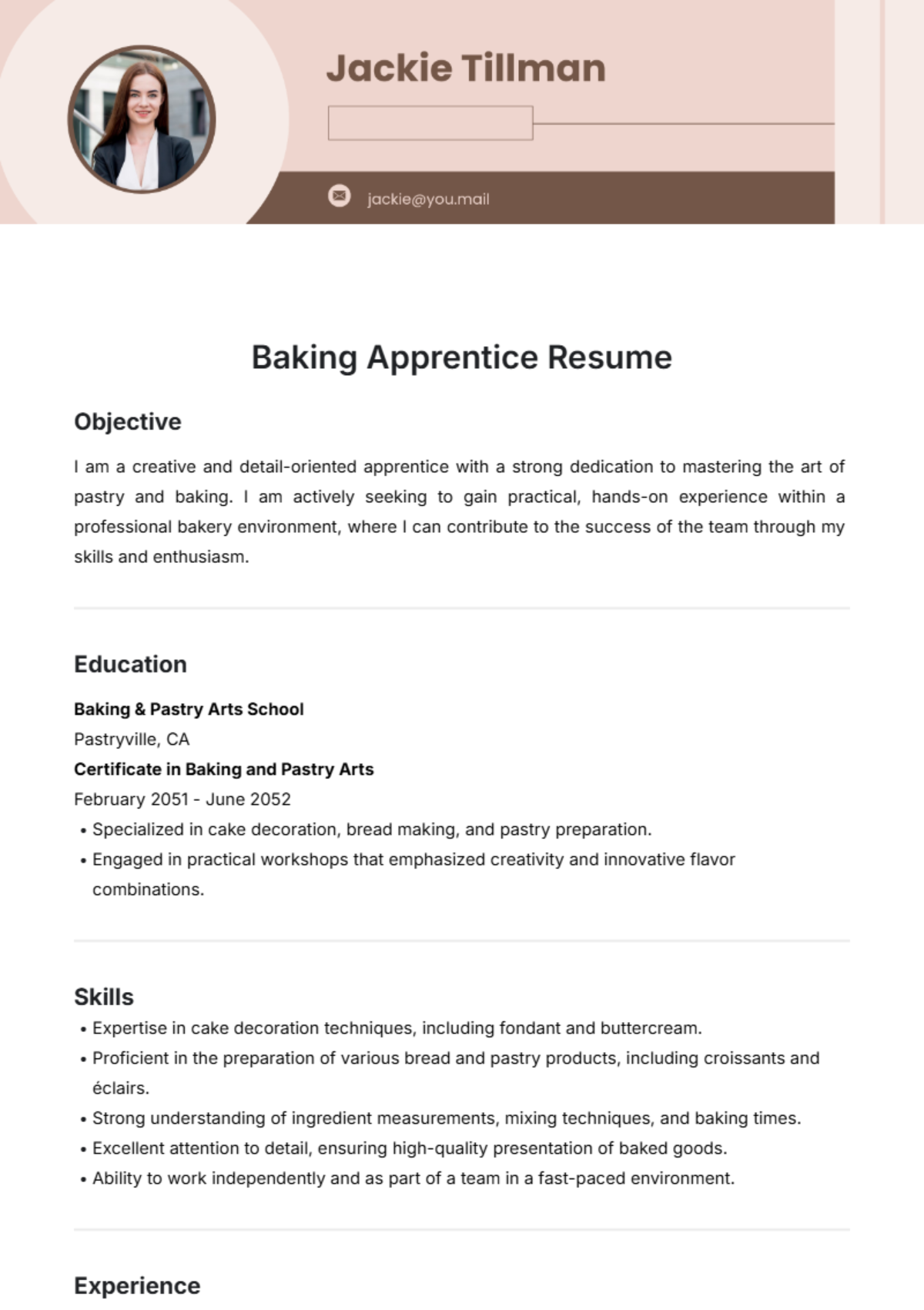 Baking Apprentice Resume Template - Edit Online & Download