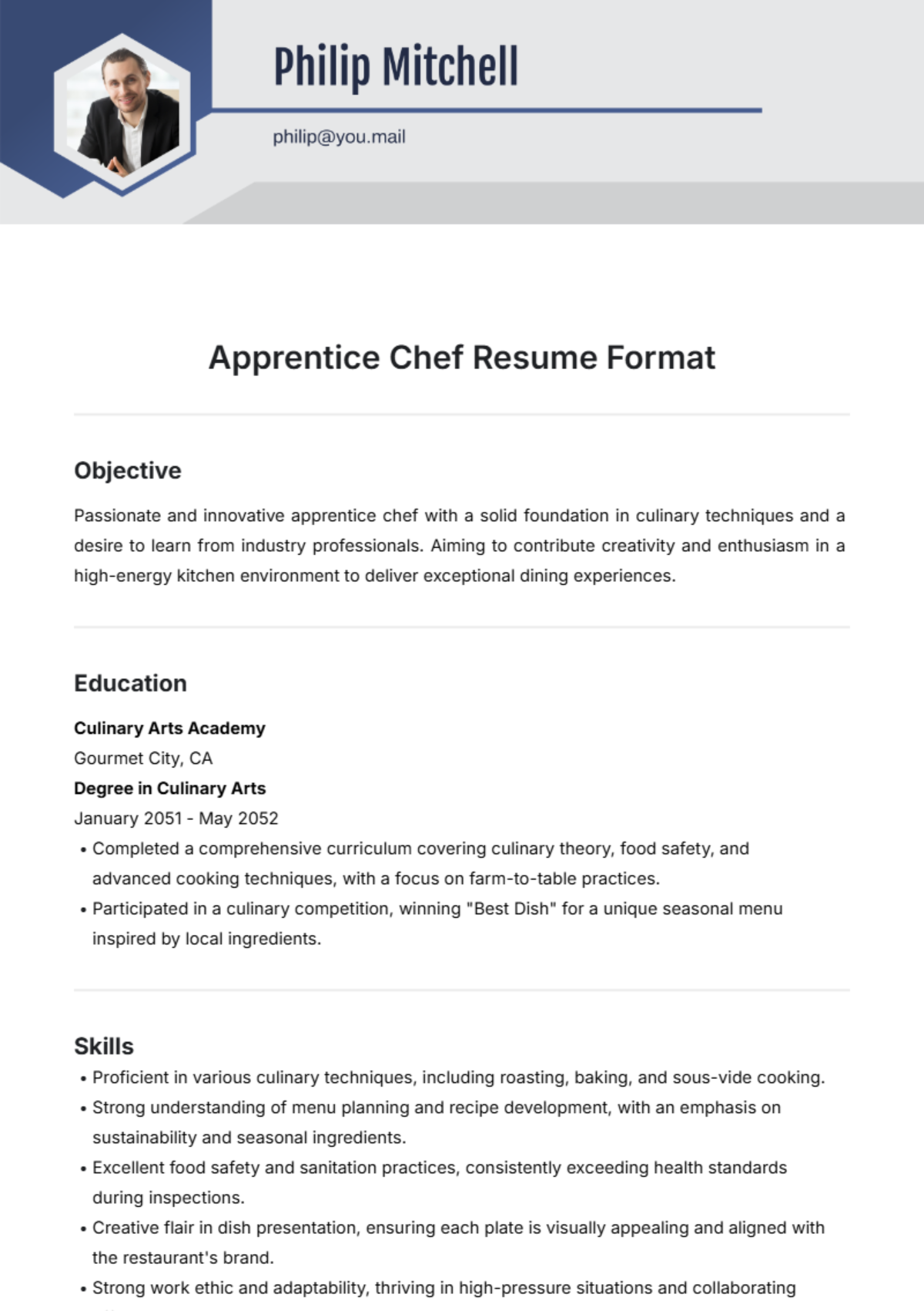 Apprentice Chef Resume Format Template - Edit Online & Download