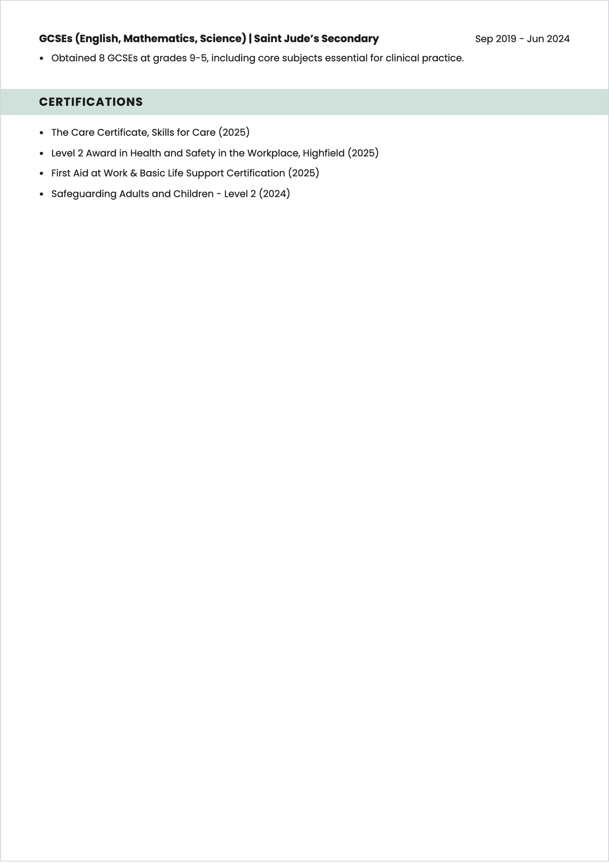 Free Healthcare Assistant Apprentice ATS Resume Template