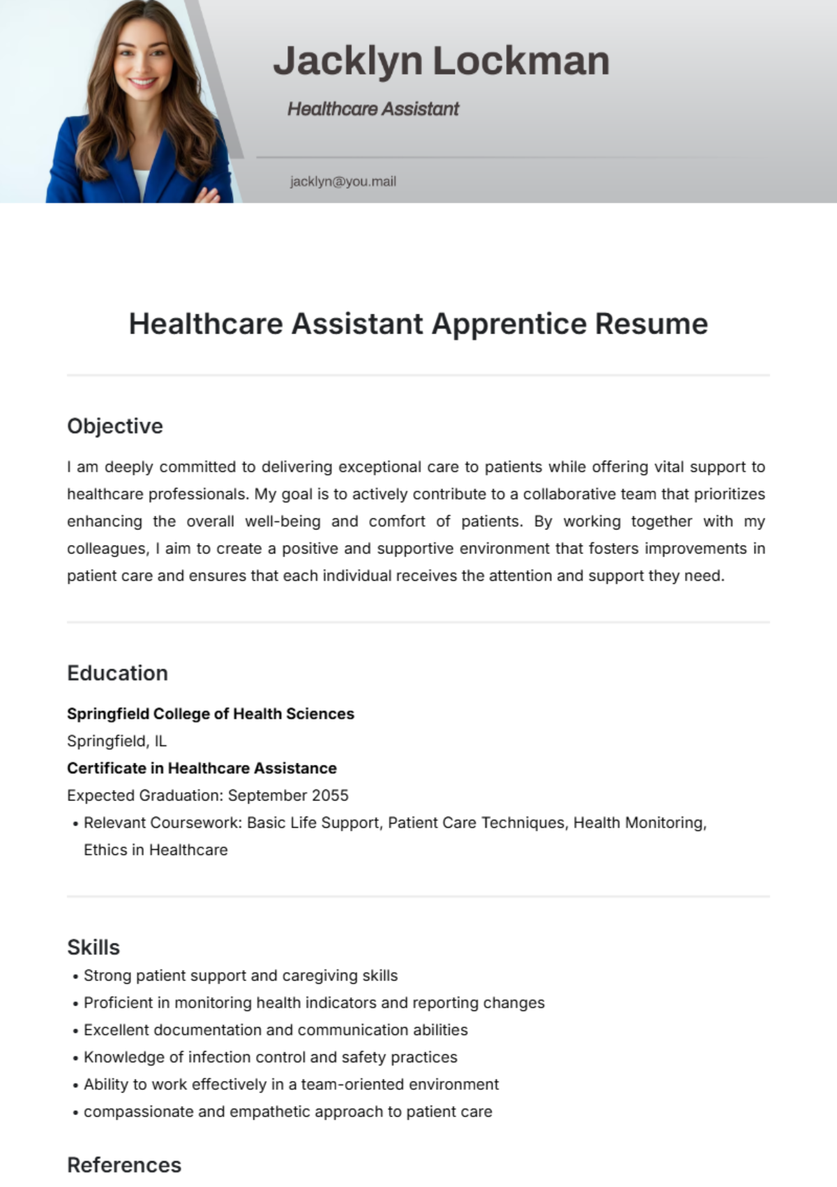 Healthcare Assistant Apprentice Resume Template - Edit Online & Download